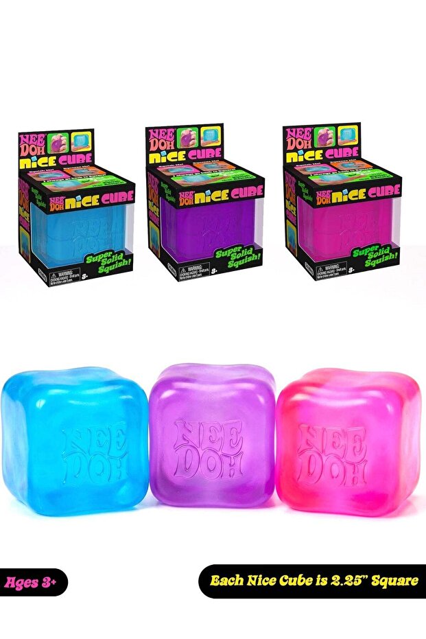 Schylling Groovy Cube Squishy Toy 3-Pack – Original Super-Solid Gel Sensory Squeeze Cubes (Vibrant Blue, Deep Purple, Hot Pink) | Flexible Semi-Translucent Stress Reliever Fidget Toy for Adults