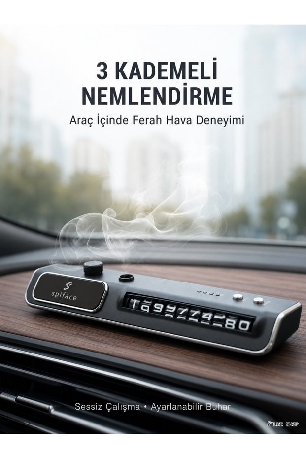 Ilkestor Car Windshield Humidifier Phone Number Display with Led Light (195445) New Generation