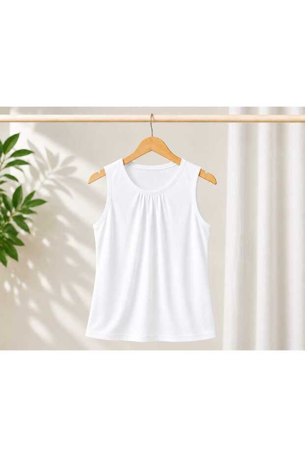 Gathered Front Zero Sleeve Sleeveless Crew Neck Women's Athlete Blouse