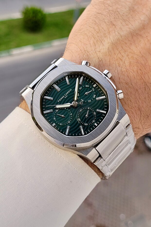 Dial Green Band Grey Color Steel Same as Pictured Functional Men's Wristwatch