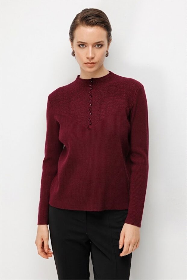 Buttoned Collar Ribbed Knit Sweater 10350