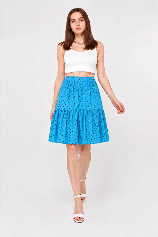 Blue Polka Dot Belmando Viscose Fabric 55 cm Short Skirt