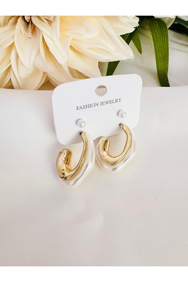 Bone Half Ring Combination Pearl 2-Piece Earring Set