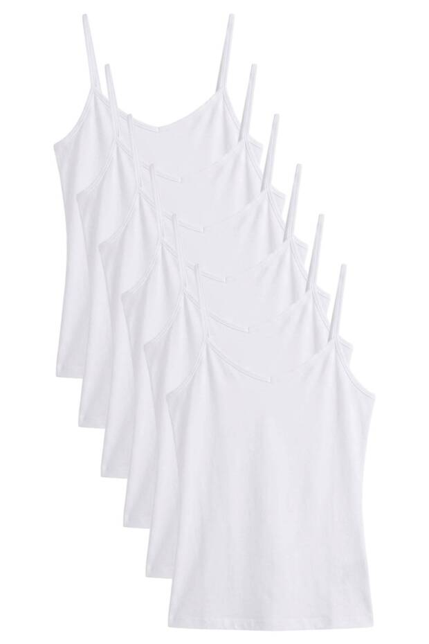 Women's White Cotton Thin String Strap Undershirt 6 Pack Basic Underwear Cotton Undershirt Set
