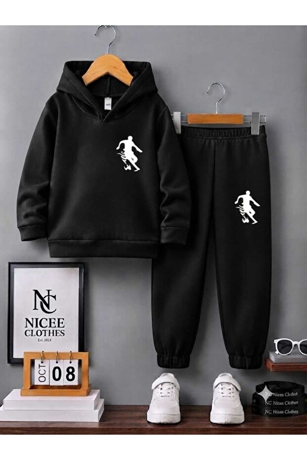 Children's Tracksuit Set Unisex (White Fire Ball Printed on the Left Side for Winter)