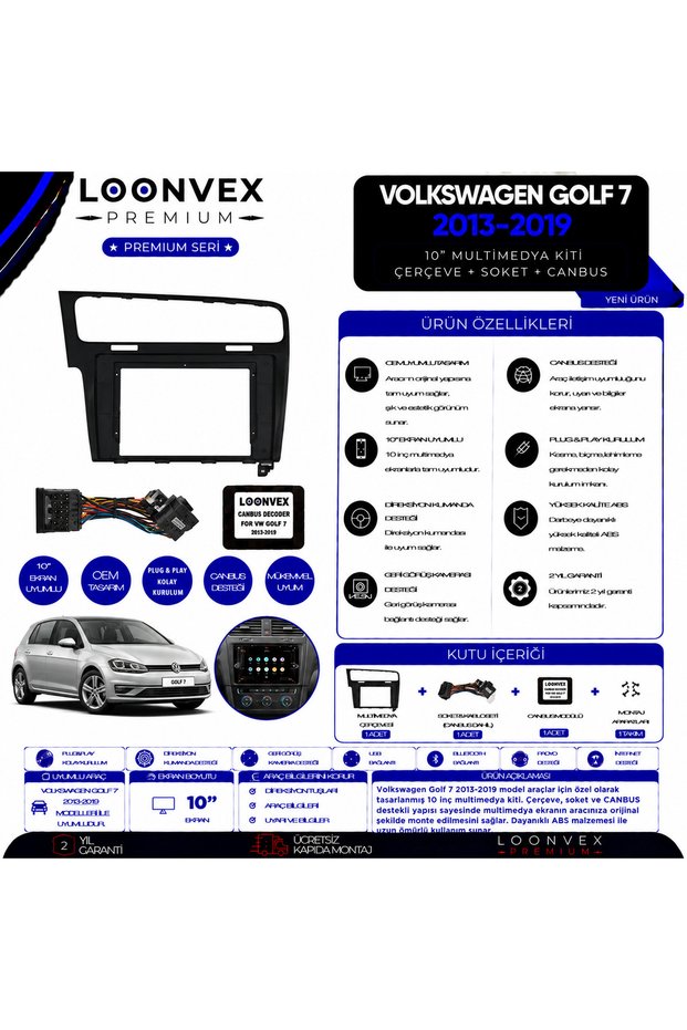 Premium for Volkswagen Golf 7 2013-2019 10 Inch Multimedia Frame + Socket + Canbus Mounting Kit