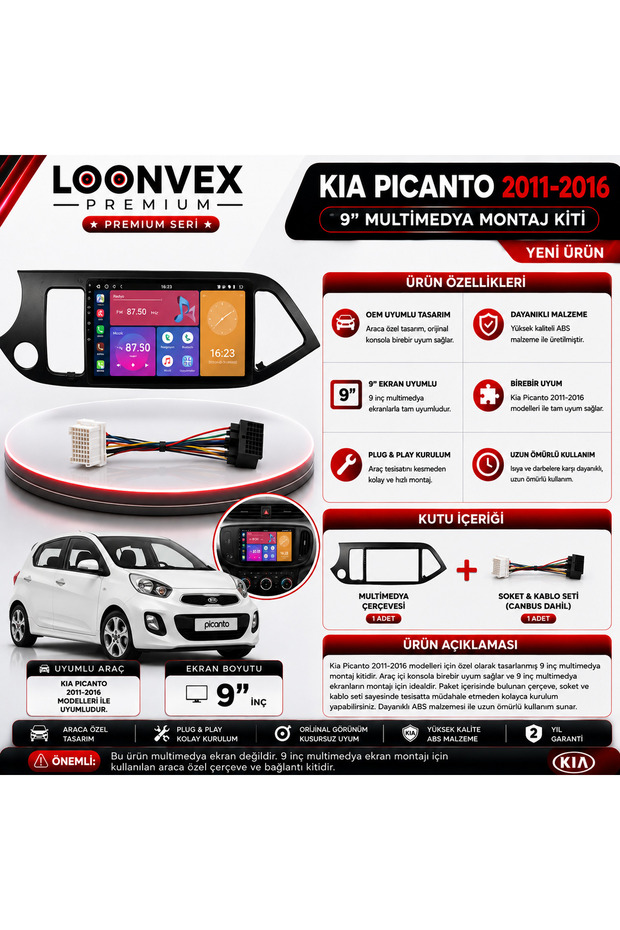 Premium Kia Picanto 2011-2016 9" Multimedia Installation Kit
