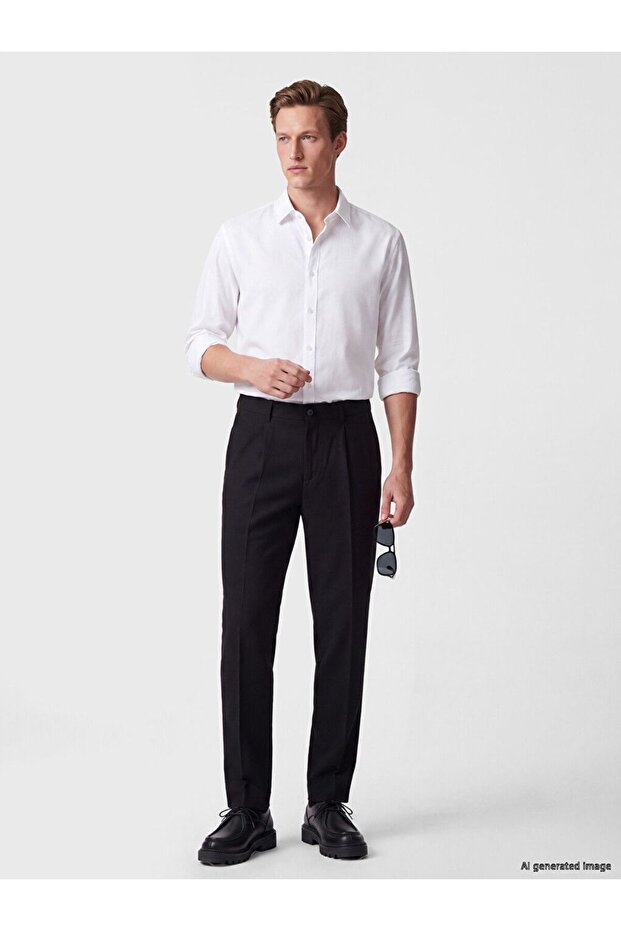 Southblue Black Regular Fit Men's Pleated Trousers