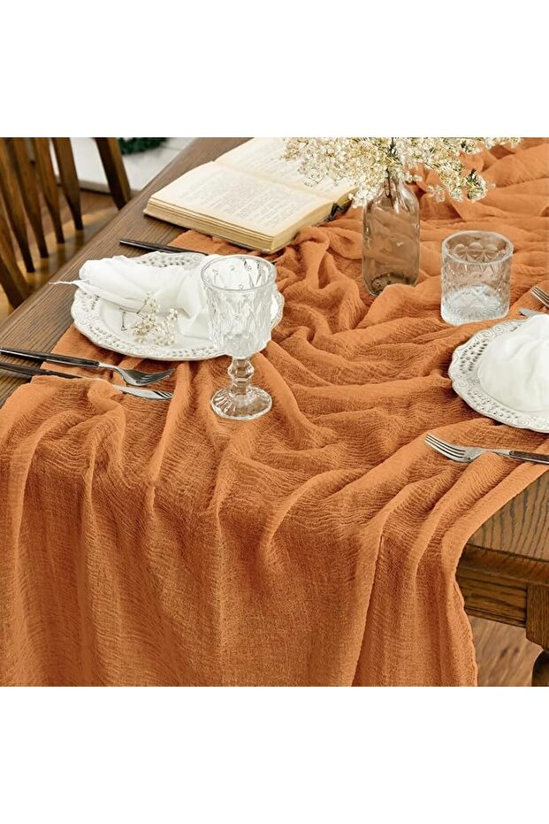 Artoide Mod Red Gauze Fabric Table Runner Boho Style Wedding Party Table Runner 76.2X304.8Cm Seasonal Decor