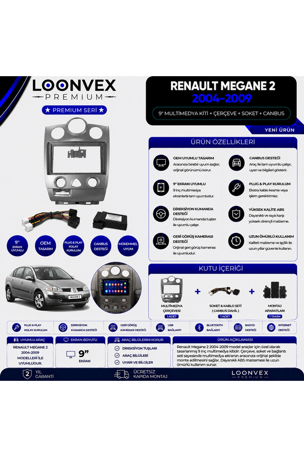 Premium for Renault Megane 2 2004-2009 9 Inch Lower Console Multimedia Frame + Socket + Canbus Kit