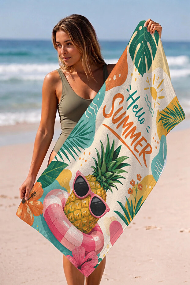 Beach Towel 70X140Cm Pool Spa Sauna Sports Cotton Absorbent Hello Pineapple