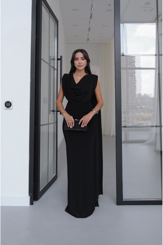 Black Bianca Degaje Collar Dress