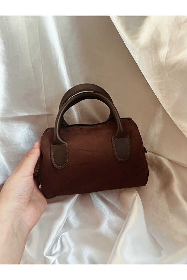 Brown Suede Single Compartment Zippered Adjustable Strap Shoulder Bag