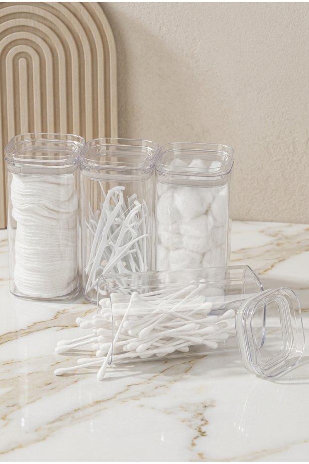4-Piece Bathroom Organizer Set Cotton & Dental Floss & Ear & Makeup Cotton Organizer Mika Bathroom Set