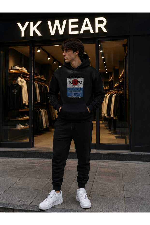 Unisex Tokyo Street Style Oversize Hooded Sweatshirt Tracksuit Top and Bottom Set
