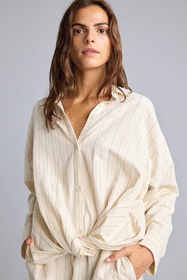 Regular Fit Striped Linen Blend Long Sleeve Shirt I3580Ax26Hs