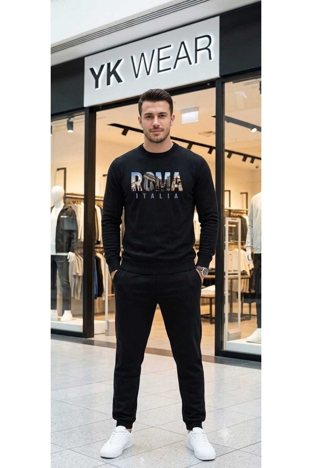 Unisex Rome Italy Printed Crew Neck Cotton Sweatshirt Tracksuit Combination Set