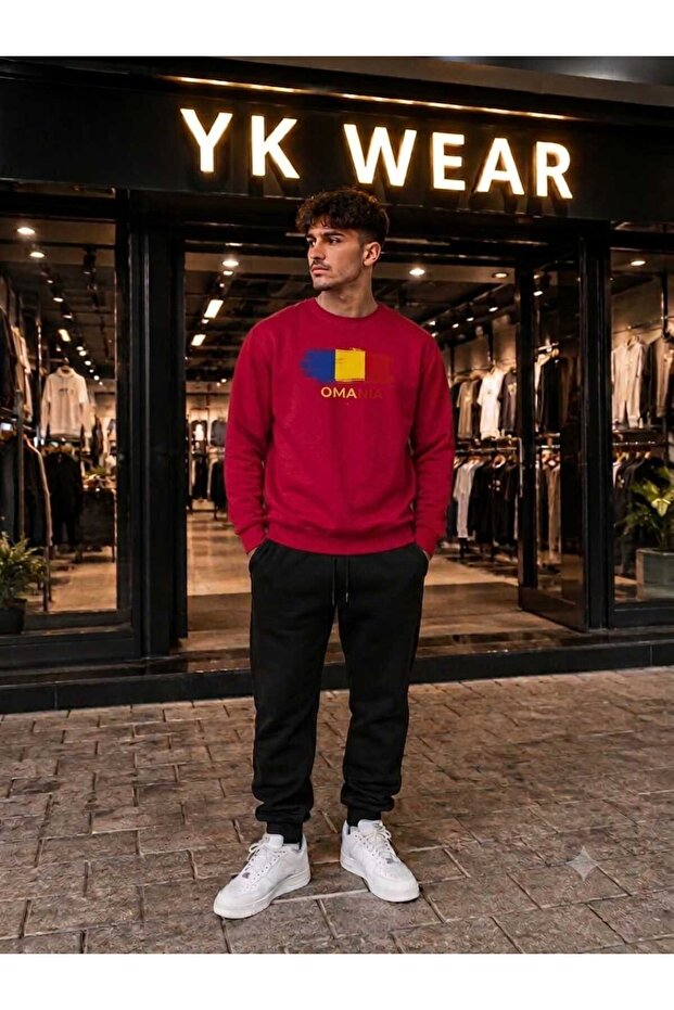 Unisex Romania Printed Oversize Fit Cotton Crew Neck Sweatshirt Set