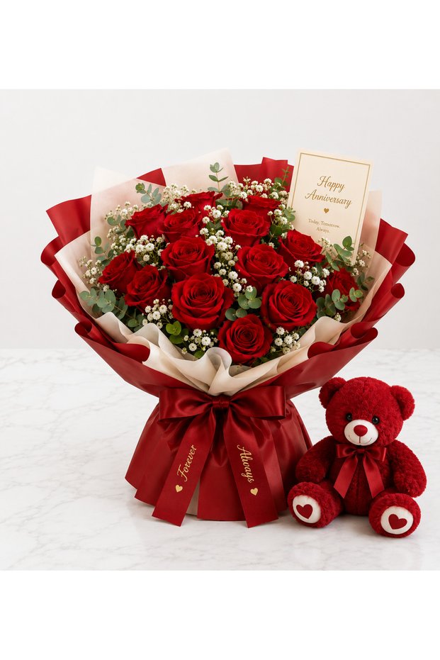 14RedRoseBqwithTaddy