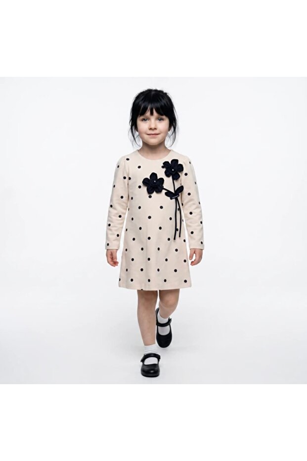 Cold Moon Polka Dot 3D Floral Applique Dress