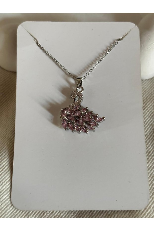 Pink Swan Zircon Stone Women's Steel Necklace
