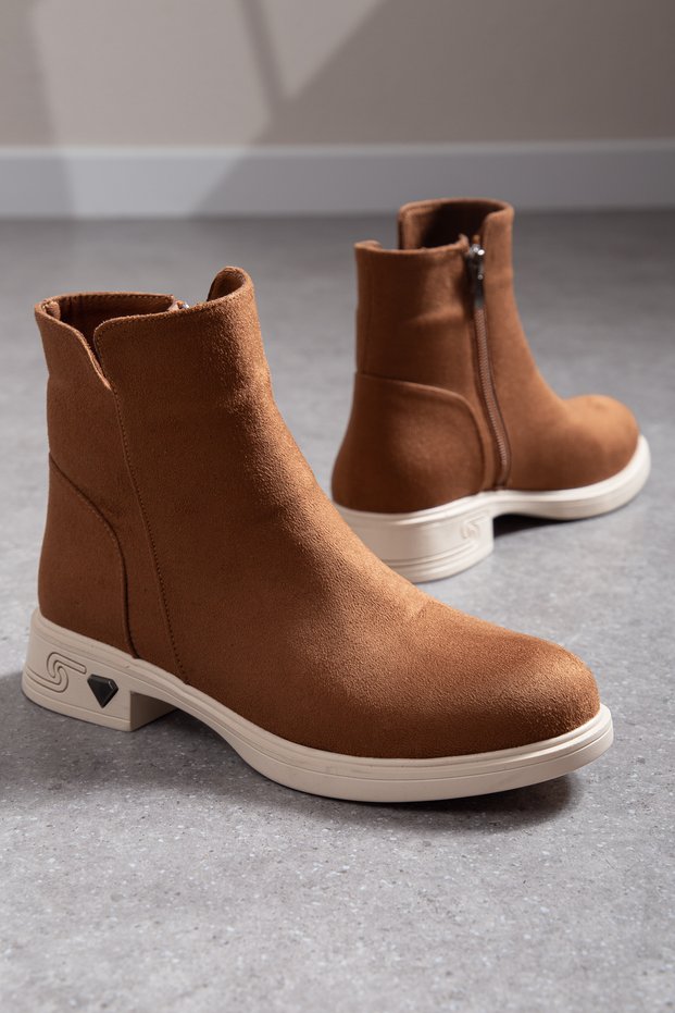 Women's Ankle Boots with Special Sole Detail in Faux Leather - Stylish Women's Boots & Booties