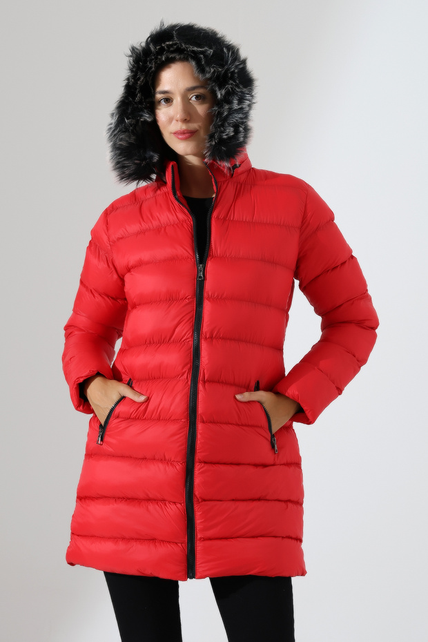 Women's Slim Fit Fur Hooded Coat