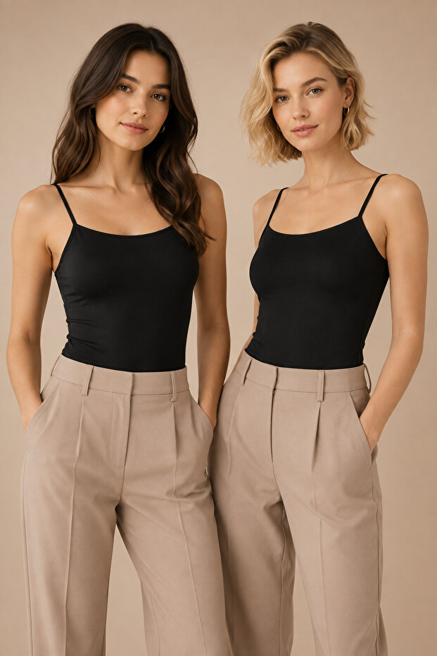 Women's 2-Piece Thin Strap Bra Cotton Flexible Undershirt Black
