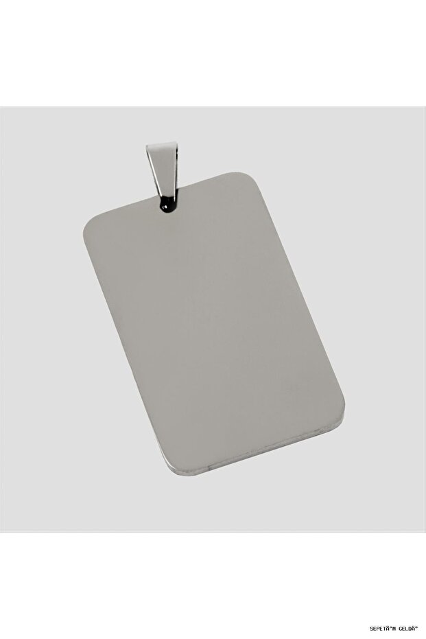 Spt-Gld Rectangular Name Engravable Steel Pendant 3.5 cm (131925) Silver Color