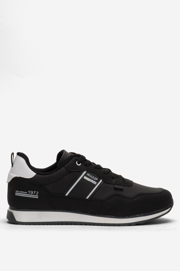 Men's Leather Lace-Up Sports Shoes Black - White