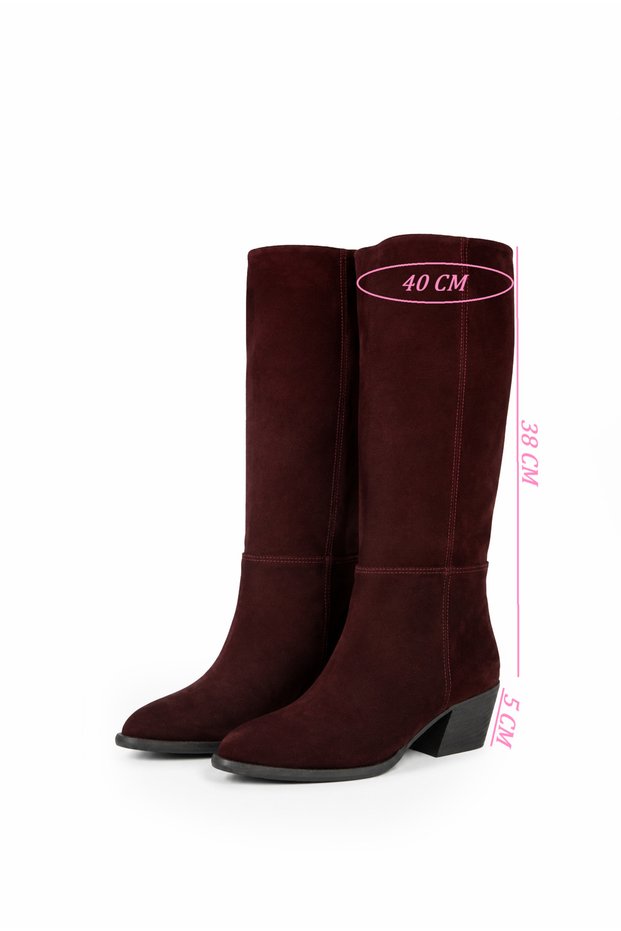 Women's Boots Genuine Burgundy Suede Leather