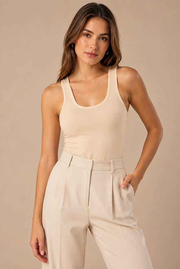 Women's U-Neck Thick Strap Cotton Flexible Basic Undershirt