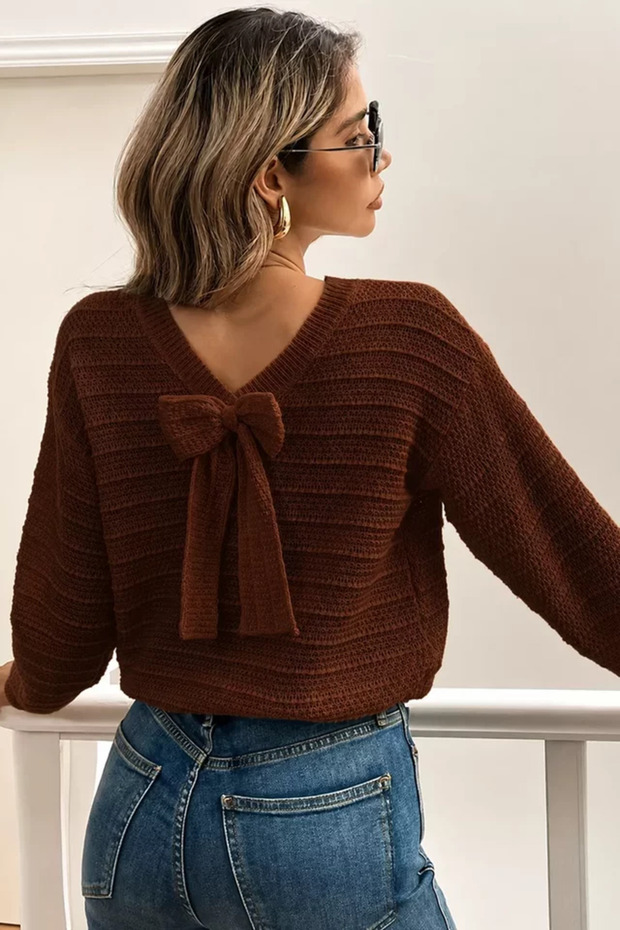 Gülseli Women's Knitwear Blouse with Bow on the Back