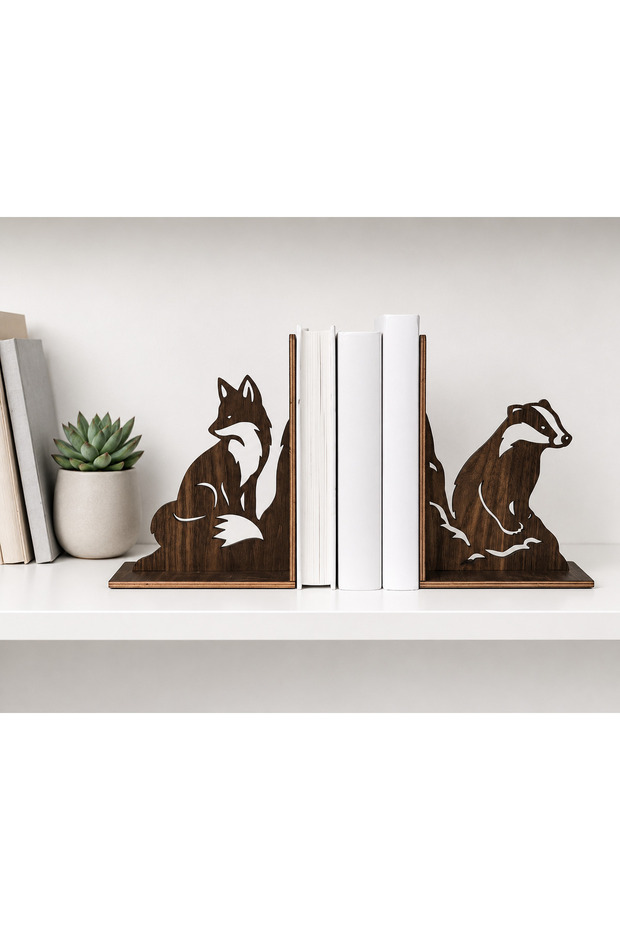 🦊 Fox & Badger Book Holder | Nature-Inspired Decorative Mdf Bookshelf Accessory | Gift