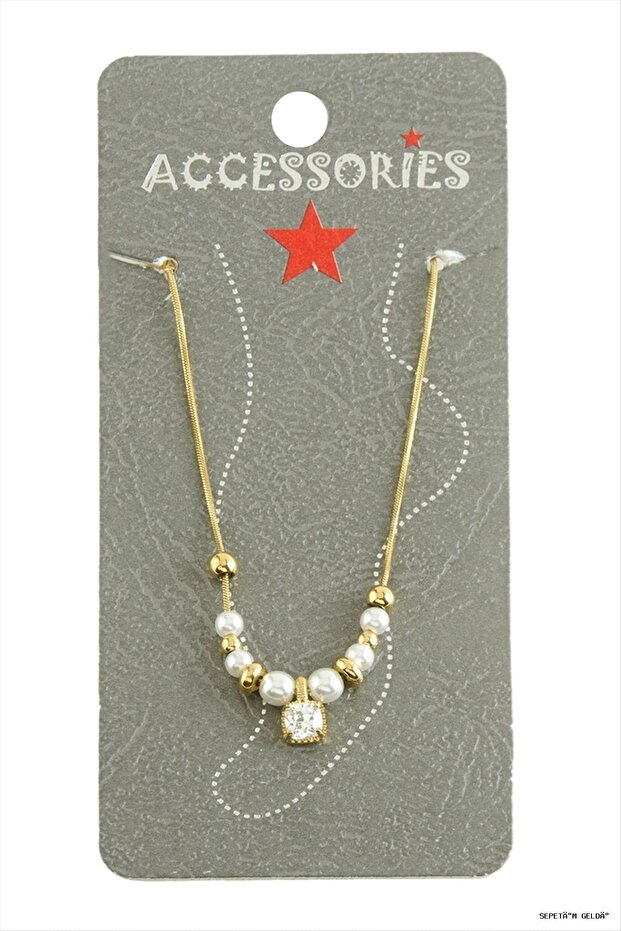 Spt-Gld Square Zircon Stone Pearl Luxury Steel (140415) Anklet Yellow
