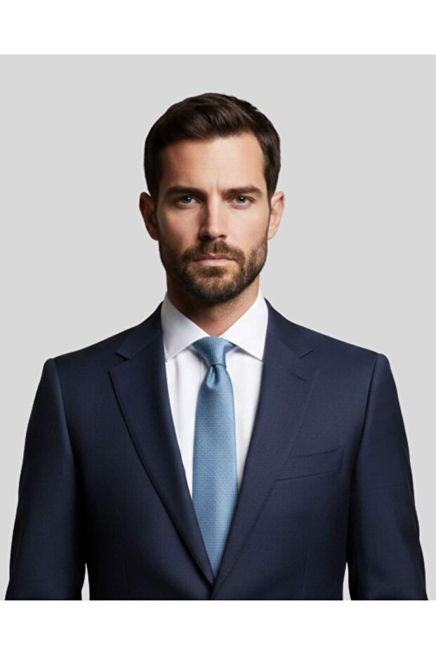 White Dot Patterned Light Blue Tie – 7 cm Wide