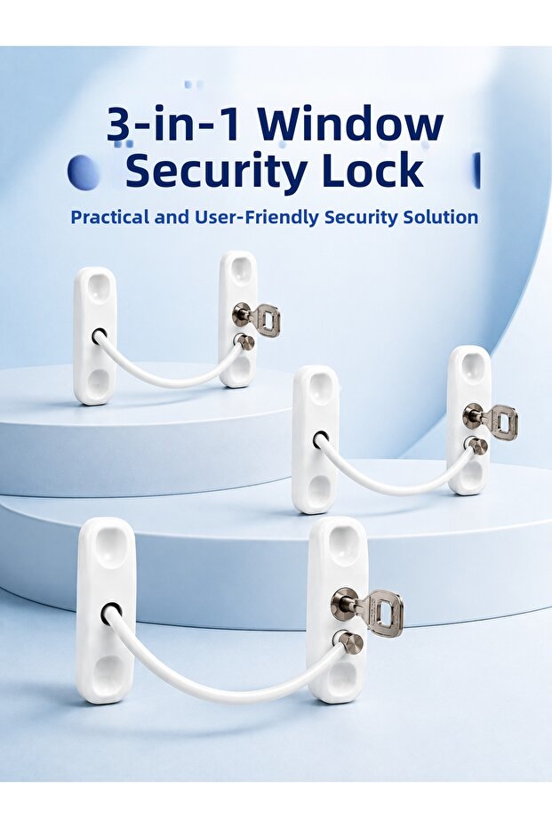 3 Pieces Window Security Lock Flexible Connected Protection Set with Keys -