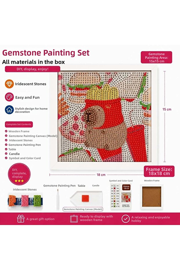 5D Diamond Stone Embroidery Painting Set with Capybara Pattern 18X18 cm Wooden Framed Diamond Mosaic Hobby Set Capy