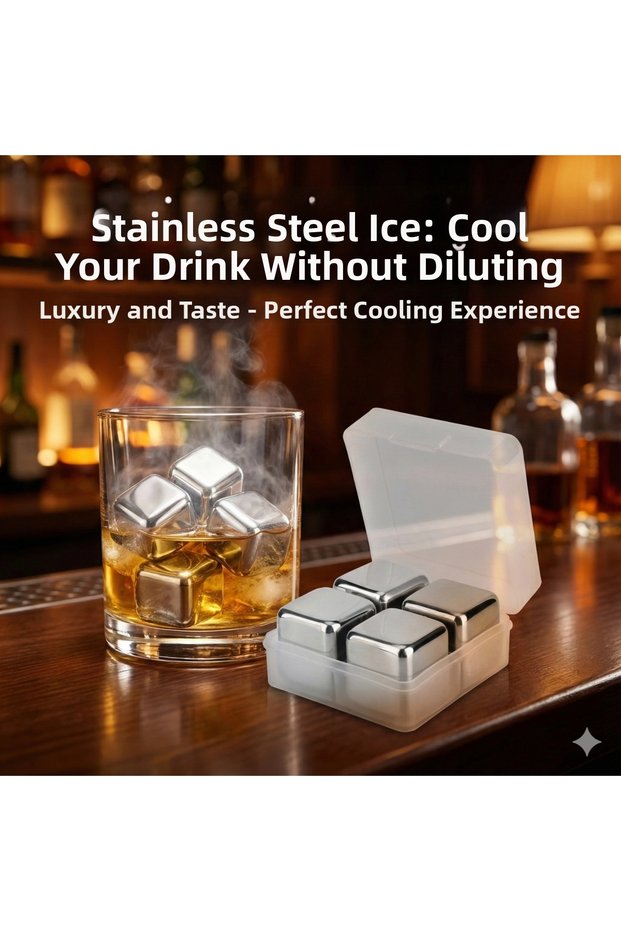 4-Piece Steel Metal Coated Whiskey Stone Cooling Ice Cube