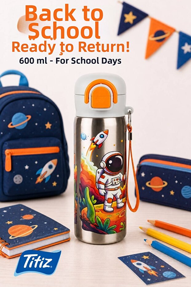 Siply Patterned Stainless Steel School Water Bottle 600ml
