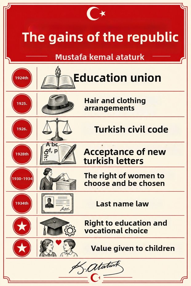 Koç Stüdyo Republic's Wins Ataturk Revolutions Educational School Poster 50X70 cm