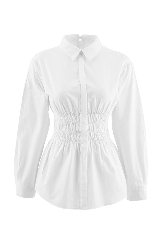 Beyaz Fitted Beli Gipeli Dokuma Tunik TCTAW27TG00016
