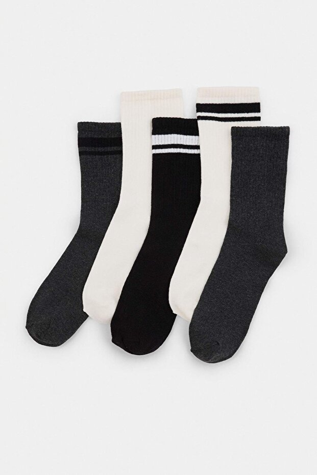 Ecru-Anthracite-Black Mix Pack Unisex Socks Size 5 Pack Socks Tmnaw27Co00007