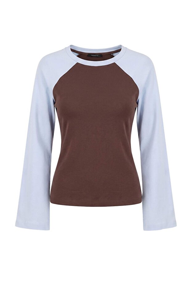Çok Renkli Premium İnterlok Reglan Kol Oversize Kalıp Uzun Kollu Örme T-Shirt TWOAW27TS00001