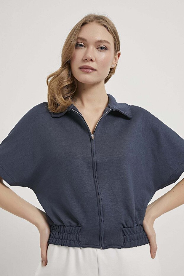 Collared Zippered Short Sleeve Premium Sweatshirt