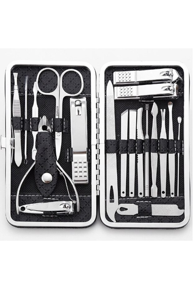 black 19-Piece Home Nail Clipper Set Large Dead Skin Pliers Diagonal Small Eyebrow Clipper with Leat