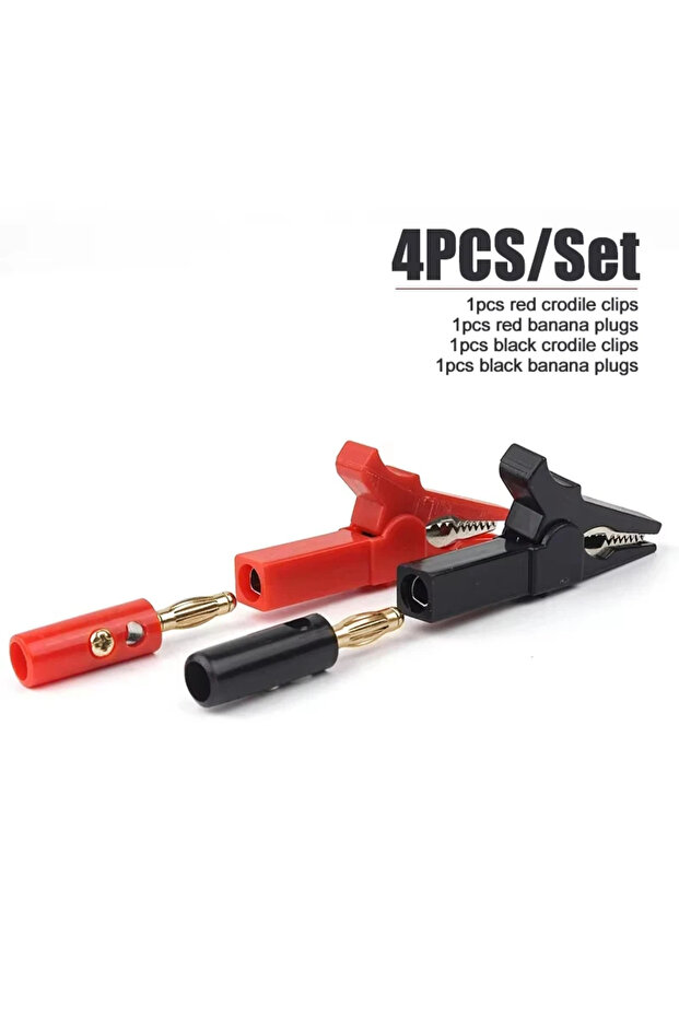 4pcs/Set Alligator Clip + Banana Plug, Test Probe With 4mm Banana Plug Cable Clips Red + Black St...