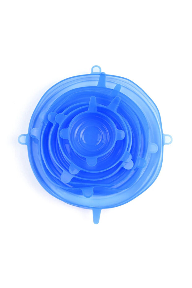 6pcs blue 6Pcs Silicone Stretch Lids, Food Bowl Covers, Reusable Food Saving Covers, Retractable Mul