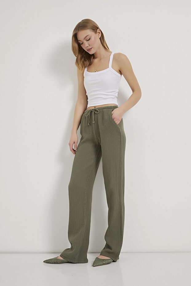 Armalife 5502 thin elastic waist muslin women's pants