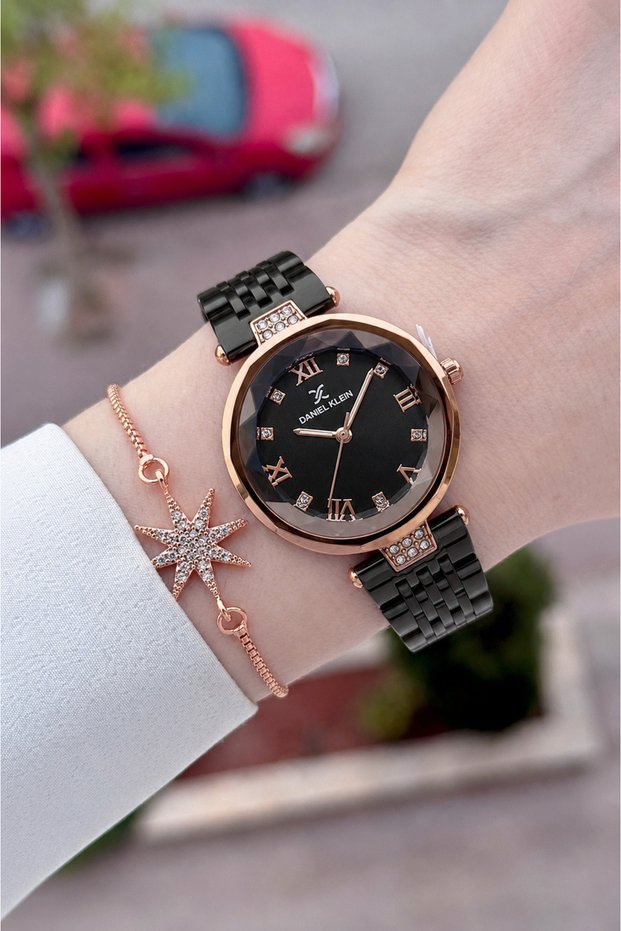 Kasaza Rosse Cord Black Color Adjustable Cord Women's Wristwatch and Gift Bracelet